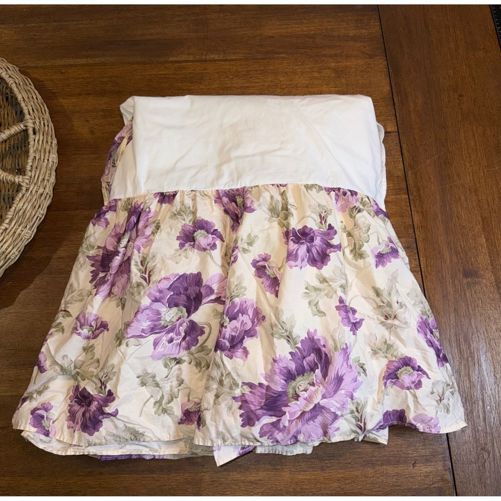 Ralph Lauren Queen Bedskirt Purple Floral Poppy Ruffled Dust Ruffle Made in USA